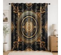 Cortinas Térmicas Opacas 2 Piezas 140An x 245Al cm 3D Barroco Lujo TóTem Cortina Blackout, Ojales, Aislamiento Frío/Calor y Reducción de Ruido Negro Y Dorado Suave Resistente para Salón/Dormitorio
