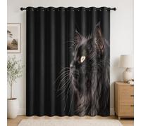 Cortinas Térmicas Opacas 2 Piezas 140An x 260Al cm Animales Gatos Primer Plano Cortina Blackout, Ojales, Aislamiento Frío/Calor y Reducción de Ruido Negro Suave Resistente para Salón/Dormitorio