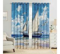 Cortinas Térmicas Velero en el Cielo Azul del océano Opacas y Aislantes Frío y Calor para Dormitorio Juvenil y Salón Moderno 2 Paneles 117An x 183Al cm