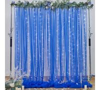 Cortinas Tipo telón de Fondo Azul Real con Cadena de Luces para Fiestas, Bodas, 10 x 8 pies, Cortina de Tul Transparente para Ceremonia de graduación, Baby Shower, Fiesta de cumpleaños, graduación