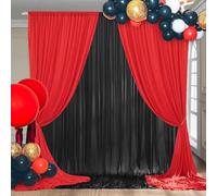 Cortinas tipo telón de fondo negras de 10 x 10 pies y paneles de cortinas de fondo rojas, cortinas de fondo negras y rojas para suministros de decoración del hogar, 4 paneles de 2.5 x 10 pies
