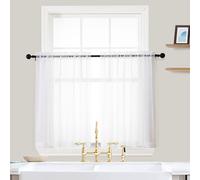 Cortinas transparentes blancas OVZME de 36 pulgadas de largo para cocina, cortas, de voile, lisas, para cafeter a, de voile, para ba o, peque as