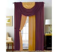 Cortinas transparentes Sapphire Home - Juego de 4 paneles bicolor con cenefa y alzapa os, 140 x 240 cm, para sala de estar, dormitorio, cocina y