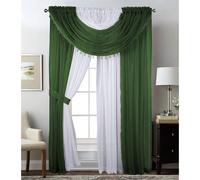 Cortinas transparentes Sapphire Home para ventanas - Juego de 4 paneles bicolor con cenefa y alzapa os de 140 x 213 cm. Cortinas de gasa para pri