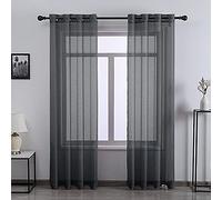 Cortinas traslúcidas color gris oscuro de 84 pulgadas de largo para dormitorio, paquete de 2 cortinas semitransparentes de gasa con ojales en la parte superior para ventana de sala de estar, color