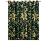 Cortinas Verde Opacas con Ojales,Cortina con Estampado Flores Inspiradoras Estilo Morris, con Ojales Térmica Aislante Opaca para Dormitorio o Salón 117An x 138Al cm (2 Paneles)