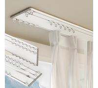 Cortinero Doble, Riel De Cortina De Tres Riel De Cortina Silencioso De Aluminio, Cortinas para Riel De Techo, Las Cortinas Se Cruzan Y No Dejan Pasar La Luz For Sala De Estar(Blanca,1.5m/4.9ft)