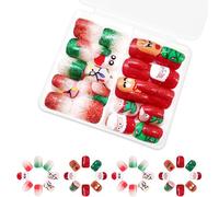 Corto Cuadrado Uñas Falsas Prensa De Navidad En Las Uñas Santa Claus False Nails Elk