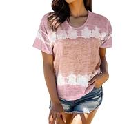 Corto Gradient O-Cuello Normal Sexy Estampado Verano Top Mujeres Mujeres Segles Blusa Mujer Da Losgehen T Shirt Damen, Rosa., 3XL