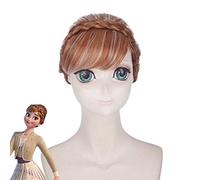 Corto marrón Anna Cosplay peluca flequillo con alrededor de la cabeza látigo pelucas de pelo sintético resistente al calor para mujeres PL-762