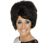 Corto Peluca Colmena Adulto Accesorio de Disfraz 1960s Peluca Negra 60s