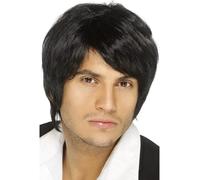 Corto Peluca Negra Hombre Pop Estrella Niño Banda Disfraz Peluca Recto
