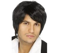 Corto Peluca Negra Hombre Pop Estrella Niño Banda Disfraz Peluca Recto