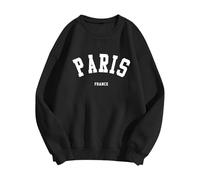 Cosas coreanas Letras Gráfico De Gran Tamaño Suéter Tops Casual Manga Larga Sudadera con Capucha Con Cordón Y Bolsillos Suéter Sin, Negro , L