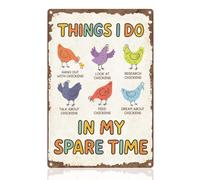 Cosas Graciosas Que Hago con Gallinas En Mi Tiempo Libre (Animales De Granja) Letreros De Estaño Impermeable Letrero De Lata Vintage Placa Metálica para Taller Baño Pared 20X30Cm