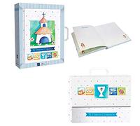 COSAS43 DETALLES PARA INVITADOS BODA-COMUNION-BAUTIZO Libro de firmas Mi Primera Comunión Ermita, con maletín a Juego y 152 Pegatinas Decoradas