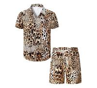 COSAVOROCK Camisa y Pantalones Cortos Estampado Leopardo Hombre Camisas de Golf Manga Corta con Efecto 3D, Leopardo, XL