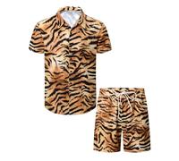 COSAVOROCK Camisa y Pantalones Cortos Estampado Tigre Hombre Camisas de Golf Manga Corta con Efecto 3D, Tigre, M