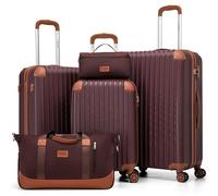 Cosbarn Juego de maletas de 5 piezas con ruedas, juego de maletas de plástico ABS rígido con bloqueo TSA, ruedas giratorias, equipaje de viaje duradero, Borgoña, 5 Piece Sets (20/24/28/DB/TB)