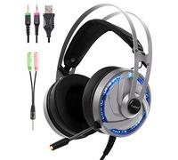 Cosbary Auriculares para juegos con micrófono, auriculares envolventes totalmente sobre la oreja, cancelación de ruido con controlador de luz LED RGB HK101 compatible con PS4, Xbox One, PC, Switch