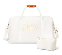 Cosblank 2 Pcs Wedding Weekender Bag for Women Bridal Shower Gifts Bride Travel Bag with Shoe Compartment Shoulder Bride Bag with Chenille Letter Patch Makeup Gift for Wedding Engagement Honeymoon