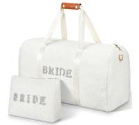 Cosblank Bolsas de Fin de Semana para Novia, Bolsa de Maquillaje para Boda, Viajes, Bolsa de Hombro para Fin de Semana, Bolsa de Noche para Mujer, White, Forro Polar de Lana