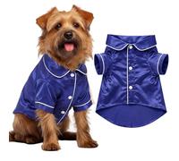 Cosblank Pijamas de seda para perros, pijamas de satén para cachorros, ropa de dormir para mascotas, solapa de seda sintética suave, dos patas, para perros pequeños, fiesta nupcial (M,azul)