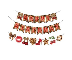 Cosblisvia 1 Pieza Feliz Cumpleaños Guirnalda, Decoración Cumpleaños Banner, Cadena de Banderines para Mujeres, Niñas, Fiesta, Pared, Sala de Estar (Rojo, Patrón de Leopardo)