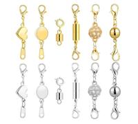Cosblisvia 12 cadenas magnéticas, cierre de cadena, cierre magnético fuerte para mujeres, aficionados al bricolaje, para collares, pulseras, fabricación de joyas (oro y plata)