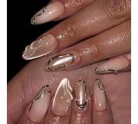 Cosblisvia 24 Uñas Postizas, Uñas Adhesivas, Uñas Postizas Cortas Almendra, Nude Cat Eye para Mujeres, Chicas, Profesionales para Fiesta, Invierno, DIY (Medio)