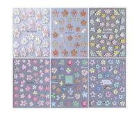 Cosblisvia 6 hojas de pegatinas de uñas con diseño floral en relieve para principiantes, novias, profesionales del salón, ideal para crear uñas en casa, celebraciones de bodas y retoques rápidos en