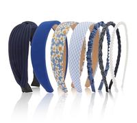 Cosblisvia 7 piezas de diademas para mujer, resistente diadema, diadema de tela para niñas, diadema para niños para yoga, fiestas, uso diario, cuidado facial, oficina, escuela (azul oscuro)