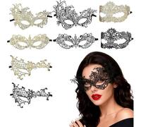 Cosblisvia Juego de 8 Máscaras de Mascarada, Máscara Veneciana para Mujeres, Máscara de Encaje para Carnaval, Cumpleaños, Fiesta de Baile, Boda (Negro Oro)