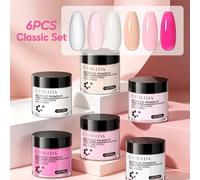 COSCELIA Kit de 6 Colores de Polvo Acrílico 10G Uno - Rosa Transparente Nude Polvo Acrílico para Nail Art & Extensiones 3D para Uñas Sin Necesidad de Lámpara Salón en Casa