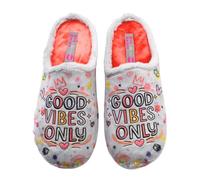 COSDAM - Zapatillas BIORELAX para casa hogar Textil con Divertido Diseño de Mensaje Good Vibes Only para Mujer, Color Gris y Rojo Lona Mujer Color: Niebla Talla: 37
