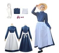 CosDogs Anime El Castillo Ambulante Sophie Cosplay Disfraz con Peluca Tocado Vestido Sirvienta Azul Accesorios Mujeres Adultos Niños Traje Halloween Carnaval Juego rol Fiesta Navidad Kimono