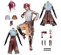 CosDogs Anime Genshin Impact Shikanoin Heizou Disfraz de Cosplay con Peluca Pantalones Cortos Accesorios para Hombres Mujeres Adultos Niños Disfraz Carnaval Halloween Traje Juego de Rol