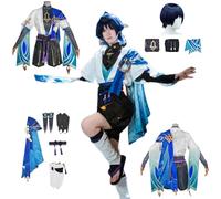 CosDogs Anime Genshin Impact Wanderer Scaramouche Disfraz de Cosplay con Peluca Abrigo para Hombres Mujeres Adultos Niños Traje de Carnaval de Halloween Juego de Rol Conjunto Completo