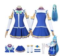 CosDogs Anime KonoSuba Bendición de Dios en este maravilloso mundo Aqua Disfraz de Cosplay con Peluca Vestido Azul Accesorios Mujeres Hombres Niños Traje Halloween Carnaval Vestido Mono Kimono