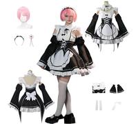 CosDogs Anime Re:Life in A Different World from Zero Ram Rem Disfraz de Cosplay con Peluca Tocado Accesorios Mujeres Hombres Traje Halloween Carnaval Vestido de Mucama Kimono