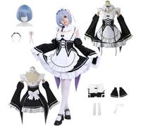 CosDogs Anime Re:Life in A Different World from Zero Rem Ram Disfraz de Cosplay con Peluca Tocado Accesorios Mujeres Hombres Niños Traje de Carnaval de Halloween Vestido de Mucama Traje de Kimono