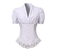 COSDREAMER Blusa gótica con cordones steampunk para mujer, blanco, XS