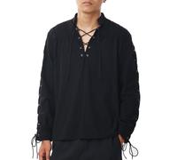 COSDREAMER Camisa de Manga Larga para Hombre Medieval renacentista vikinga Pirata (Negro,2XL)