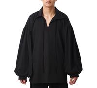 COSDREAMER Camisa Pirata para Hombre, Camisa Colonial de Poeta renacentista Negro, XL
