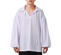 COSDREAMER Camisa Pirata para Hombre, Camisa Colonial de Poeta renacentistaBlanco, XL