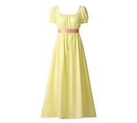 COSDREAMER Vestido de regencia Retro Victoriano de Cintura Alta para Mujer, Vestido de regencia Retro con Volantes y Manga abullonada, Amarillo, S