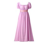 COSDREAMER Vestido de regencia Retro Victoriano de Cintura Alta para Mujer, Vestido de regencia Retro con Volantes y Manga abullonada, Morado L