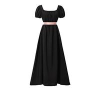 COSDREAMER Vestido de regencia Retro Victoriano de Cintura Alta para Mujer, Vestido de regencia Retro con Volantes y Manga abullonada, Negro, L