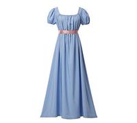 COSDREAMER Vestido de regencia Retro Victoriano de Cintura Alta para Mujer, Vestido de regencia Retro con Volantes y Manga abullonada, Azul Claro, L