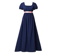 COSDREAMER Vestidos de Regencia Vestidos de Cintura Alta para Mujeres Vestidos de Baile Retro Victoria para Mujeres(Azul, L)